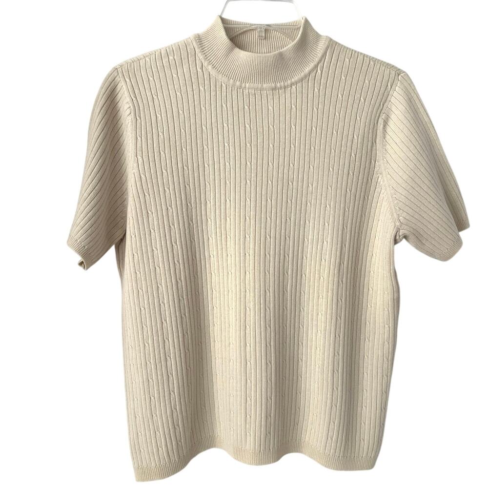 Laura Scott Cable Knit Ribbed Cream Sweater Womens Size L Work Neutral Classic